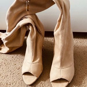 SIMMI LONDON Nude Open Toe Over the Knee Boots